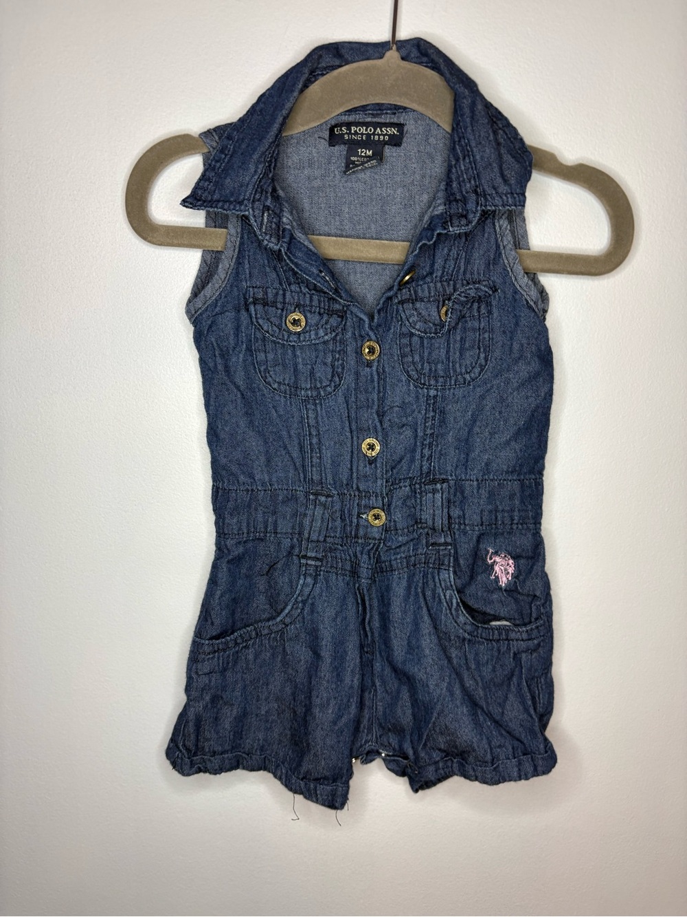 U.S. Polo Assn. Dark Blue Denim Sleeveless Romper